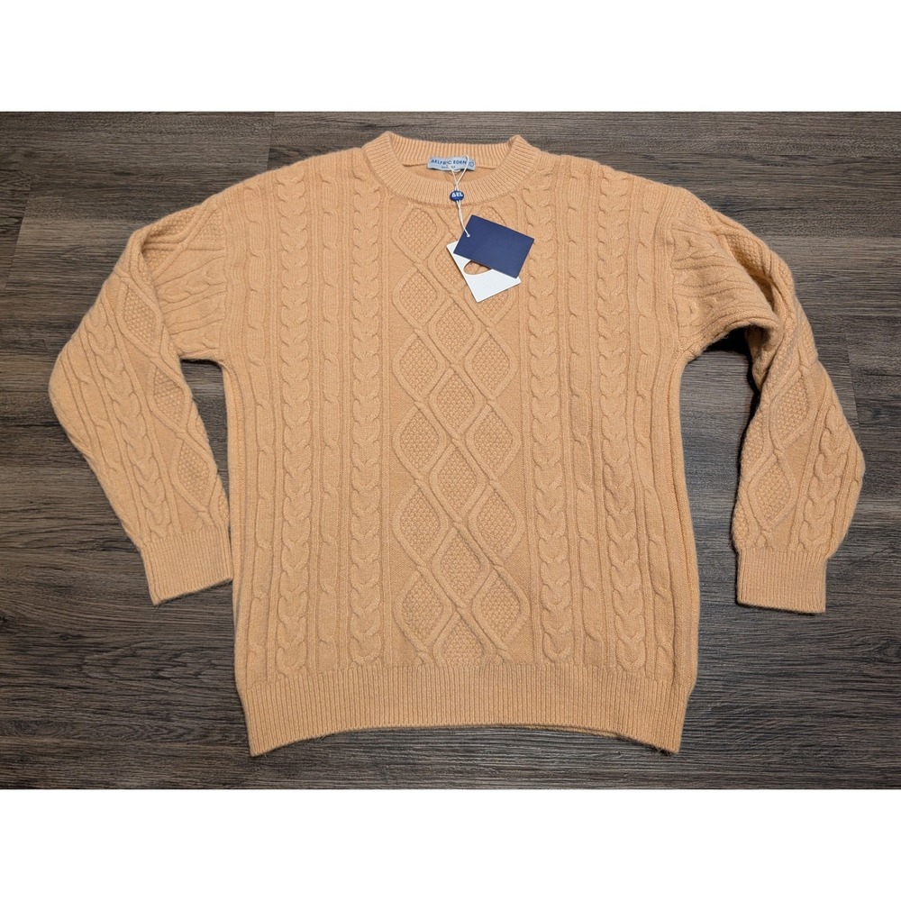 Aelfric Eden Tan Cable Knit Sweater Mens Large Diamond Pattern Crew Neck NWT